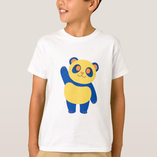 Camiseta Azul alegre e Panda amarela acenando (Frente)