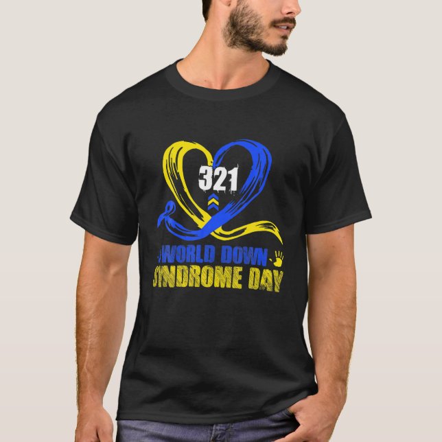 Camiseta Azul Amarelo 21 Síndrome Mundial para Baixo Consci (Frente)