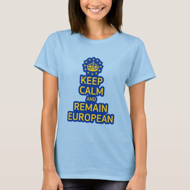 Camiseta Azul Amarelo Moderno Mantenha Calma Coroa Arte Eur (Frente)