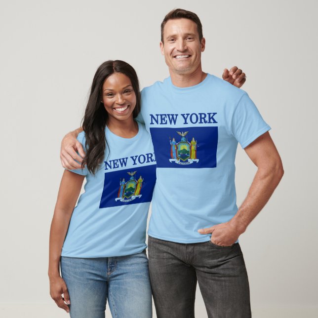 Camiseta Azul Bandeira do Estado de Nova Iorque (Unissex)
