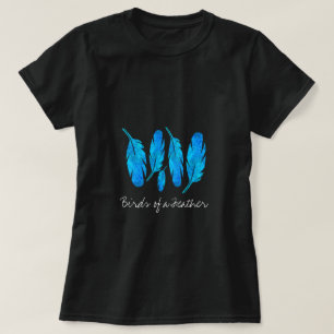 Camiseta Azul-boho penas azul e cinza