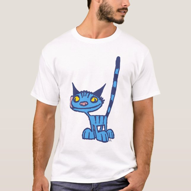 Camiseta azul, branca e Gatinho Legal (Frente)