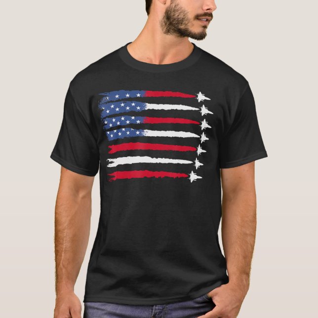 Camiseta Azul Branco Patriótico Azul Usa Bandeira Jatos 4º (Frente)