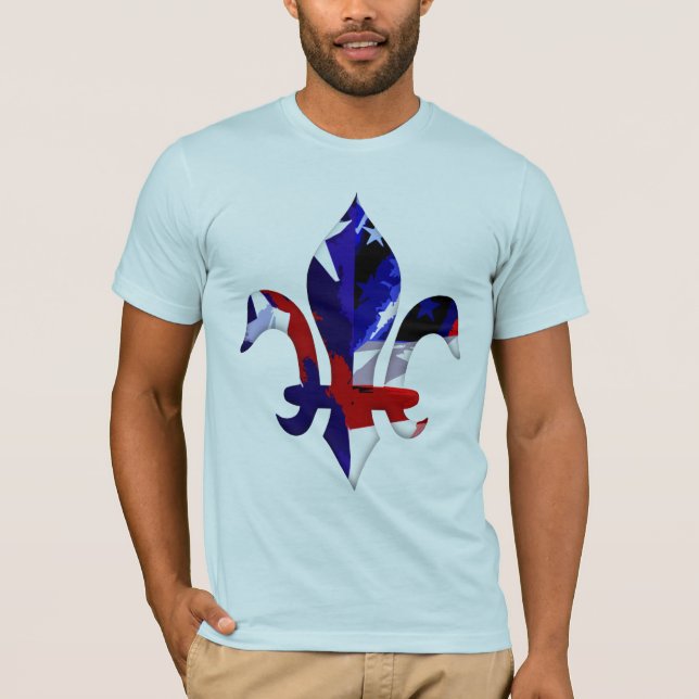 Camiseta Azul branco vermelho -2 da flor de lis (Frente)