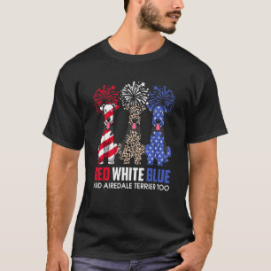 Camiseta Azul Branco Vermelho E Airedale Terrier Demasiado