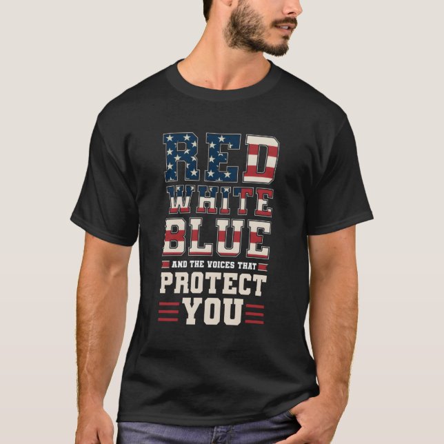 Camiseta Azul Branco Vermelho E As Vozes Para Te Proteger (Frente)