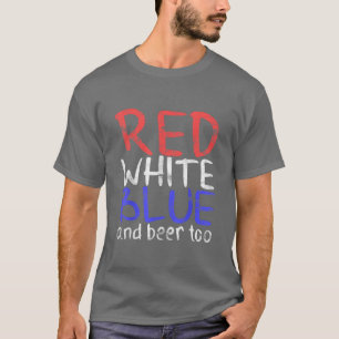 Camiseta Azul Branco Vermelho e Cerveja Bebendo Quarto de J