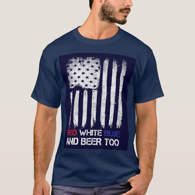 Camiseta Azul branco vermelho e cerveja também (Frente)