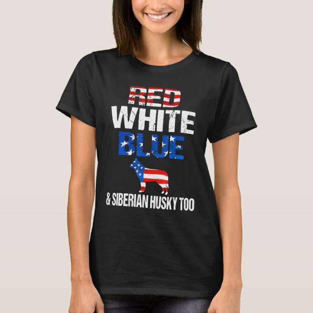 Camiseta Azul Branco Vermelho E Husky Siberiano Também Cami (Frente)