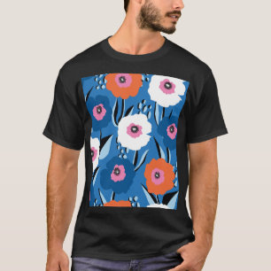 Camiseta Azul Branco Vermelho: Escandinavo Floral.
