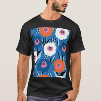 Camiseta Azul Branco Vermelho: Escandinavo Floral.