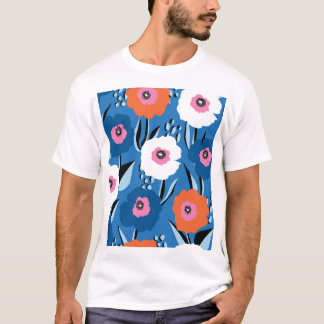 Camiseta Azul Branco Vermelho: Escandinavo Floral.