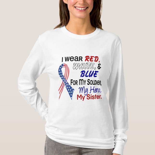Camiseta Azul branco vermelho para minha irmã (Frente)