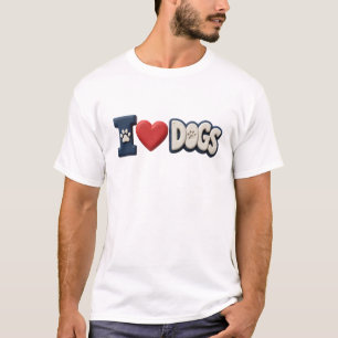 Camiseta Azul Cativante Eu AMO CÃES Estilo Declaração