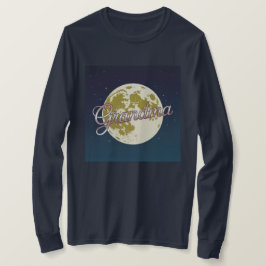 Camiseta Azul Céu Lua Avó Script Dourado Rosa