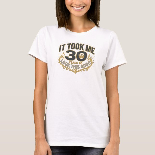 Camiseta Azul Chic TOOK 30 LOOK GOOD 2D Design Visual (Frente)