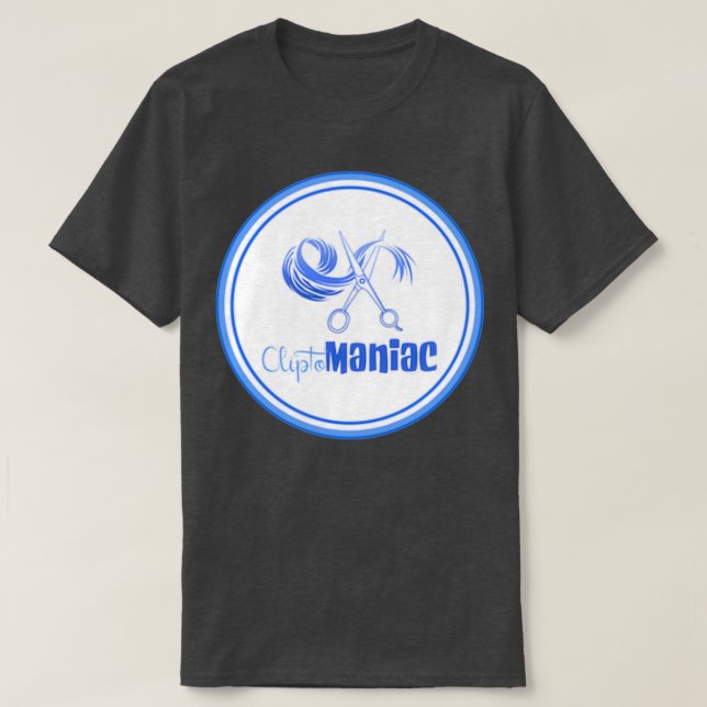 Camiseta Azul CliptoMANIAC em preto (Frente do Design)