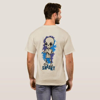 Camiseta Azul com Estampa de Esqueleto Fofo e Sorr