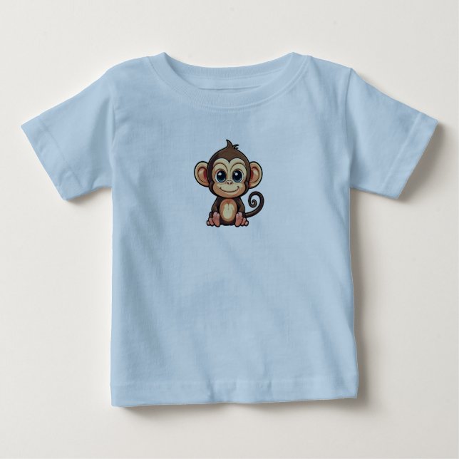 Camiseta azul com estampa de pequeno macaco fofo (Frente)