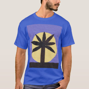Camiseta azul com palmeira e lua cheia