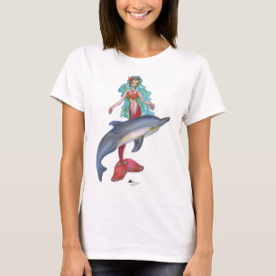Camiseta Azul da água do oceano do vermelho alaranjado do