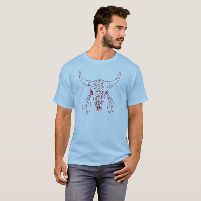 Camiseta azul da linha vermelha Ghost Dance Buffal (Frente Completa)