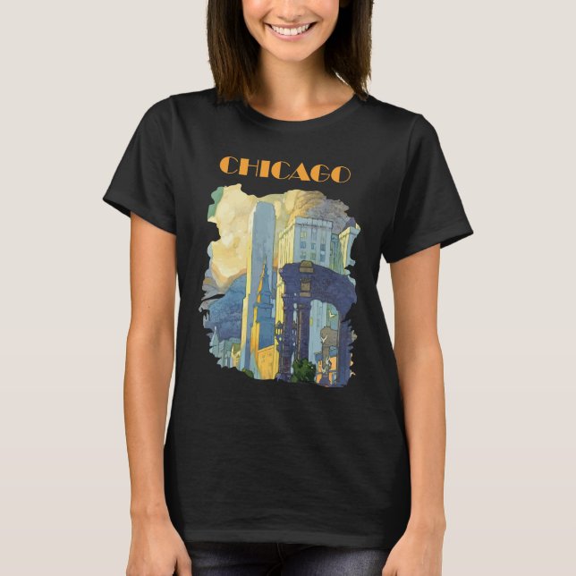 Camiseta Azul da Silhueta de Chicago (Frente)