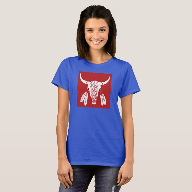Camiseta azul das mulheres do Red Ghost Dance Buff (Frente Completa)