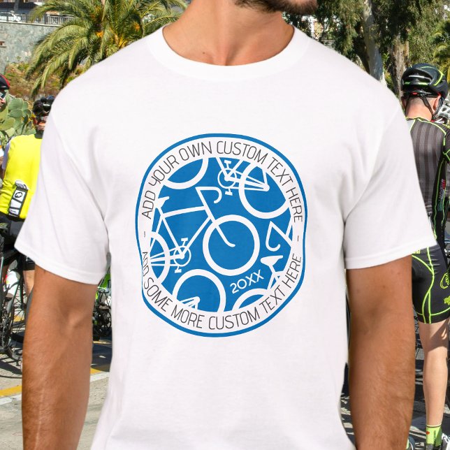 Camiseta Azul de Bicicleta de Texto Personalizado (Criador carregado)