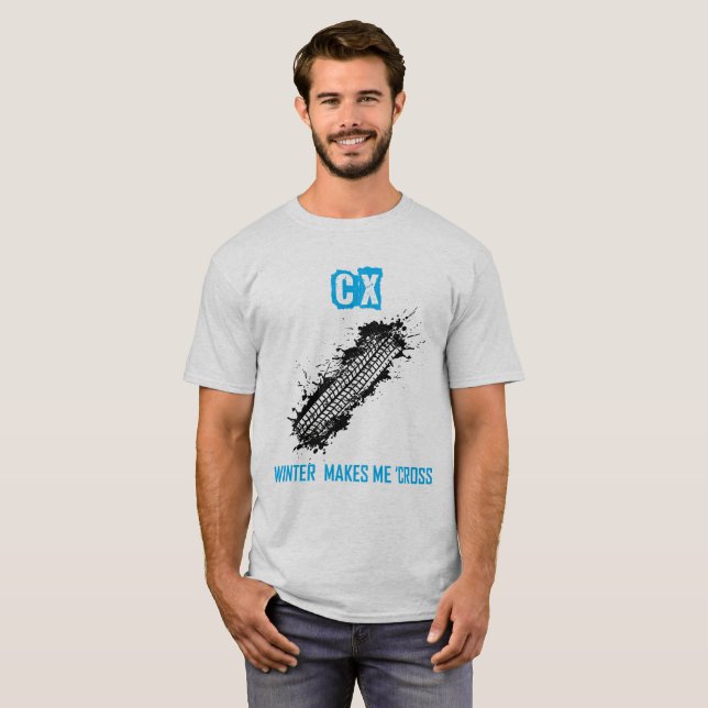 Camiseta Azul de Cyclocross - o inverno da CX faz-me (Frente Completa)