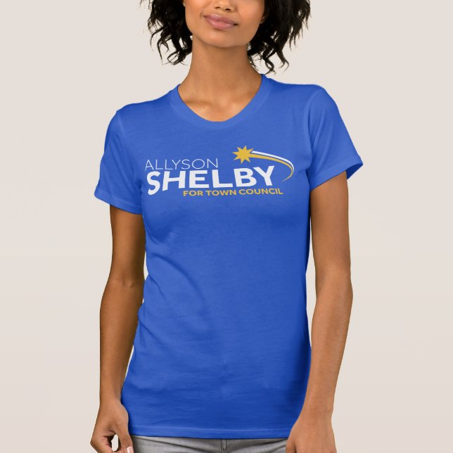 Camiseta azul de malha feminina (Frente)