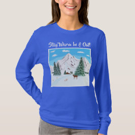 Camiseta Azul de Manga Longa Montanhas Nevadas