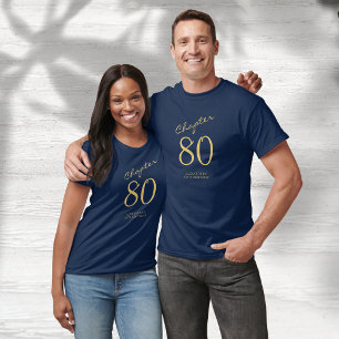 Camiseta Azul de Script Dourado de Festa de aniversário