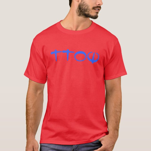 Camiseta Azul de TTOW no t-shirt vermelho (Frente)