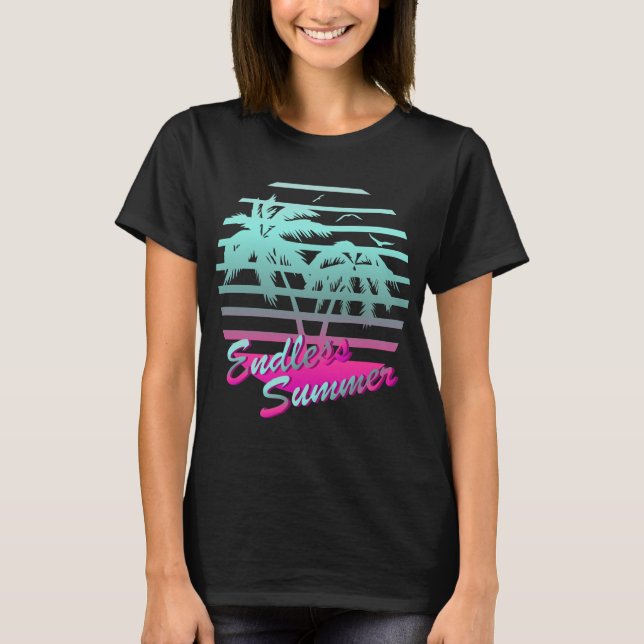 Camiseta Azul de Verão Tropical Sem Fim, Sem Fim, Vaporwave (Frente)