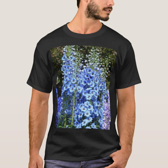 Camiseta Azul Delfinium Floral Flowers Natureza (Frente)