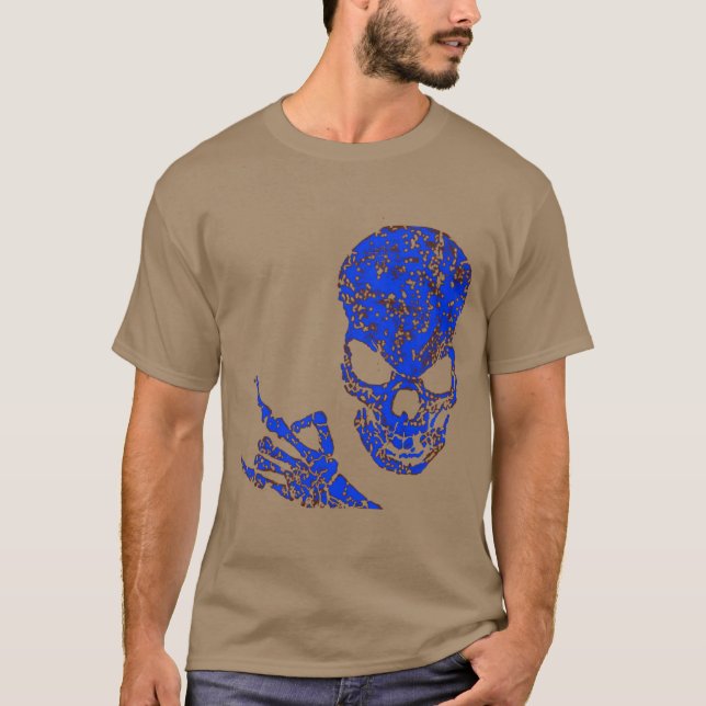 Camiseta Azul do crânio do metal pesado (Frente)