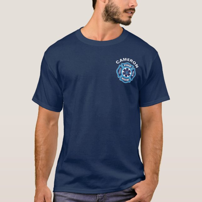 Camiseta Azul do fogo e do salvamento (Frente)