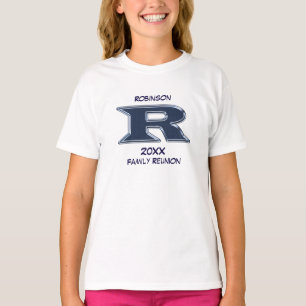 Camiseta Azul do monograma da letra R do sobrenome da