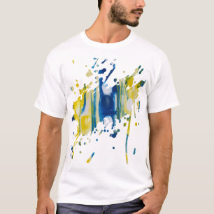 Camiseta Azul e amarelo obra de arte feita à mão