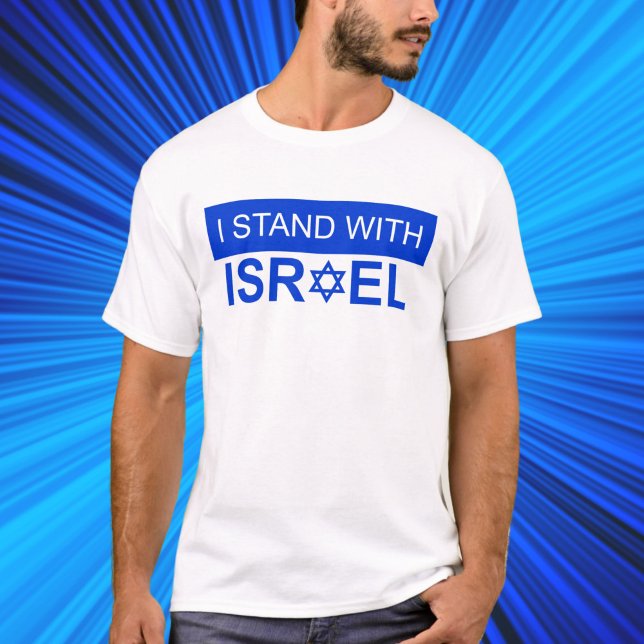 Camiseta Azul e Branco Eu fico com Israel (Criador carregado)
