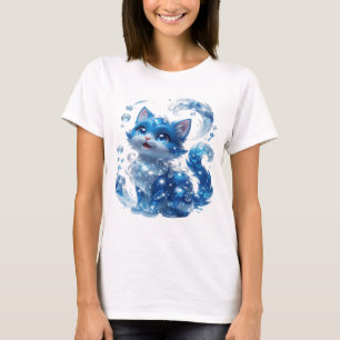Camiseta Azul Elegante GATO AZUL COM DIAMANTES E E