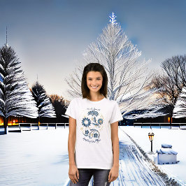 Camiseta Azul Espumante de Ano Novo Estrelas Brilhantes