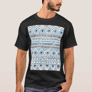 Camiseta Azul étnico, fundo sem costura branco.