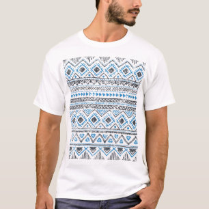 Camiseta Azul étnico, fundo sem costura branco.