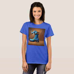 Camiseta azul feminina Steampunk Elephant Boot