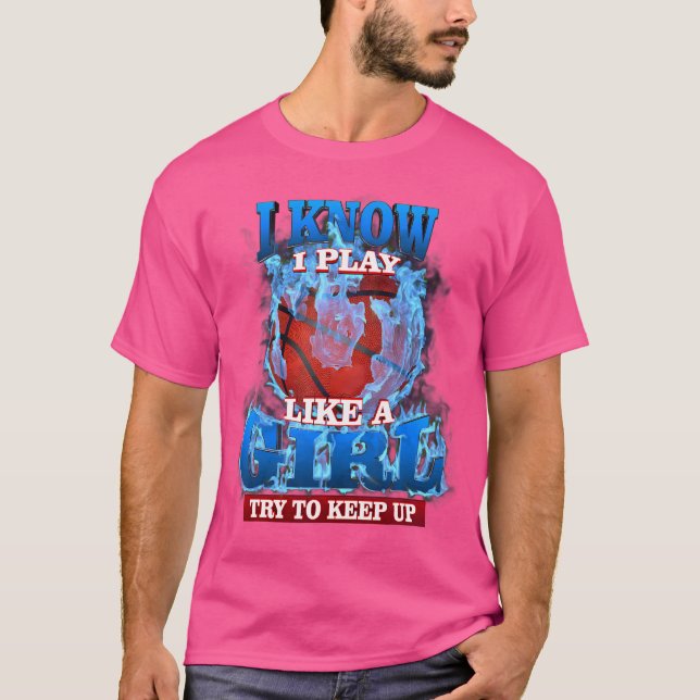Camiseta Azul Flame Basquete Eu Sei Que Eu Jogo Como Uma Ra (Frente)