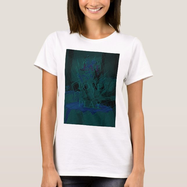 Camiseta Azul Francês  Amar Comer  Brincar Cores de flores  (Frente)