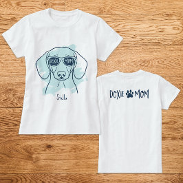 Camiseta Azul Gelo Mãe Doxie com Nome Personalizad