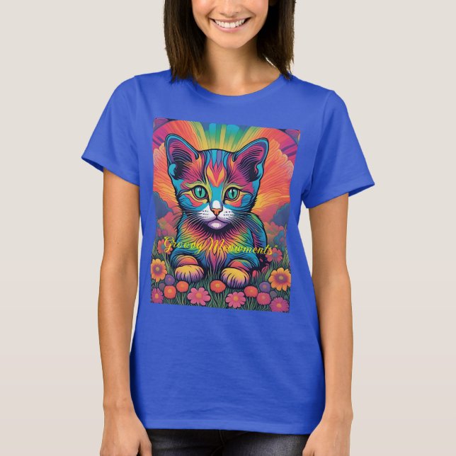 Camiseta azul "Groovy Meowments" (Frente)